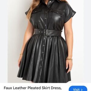 Black ELOQUII Faux Leather Pleated  Dress with belt size 22